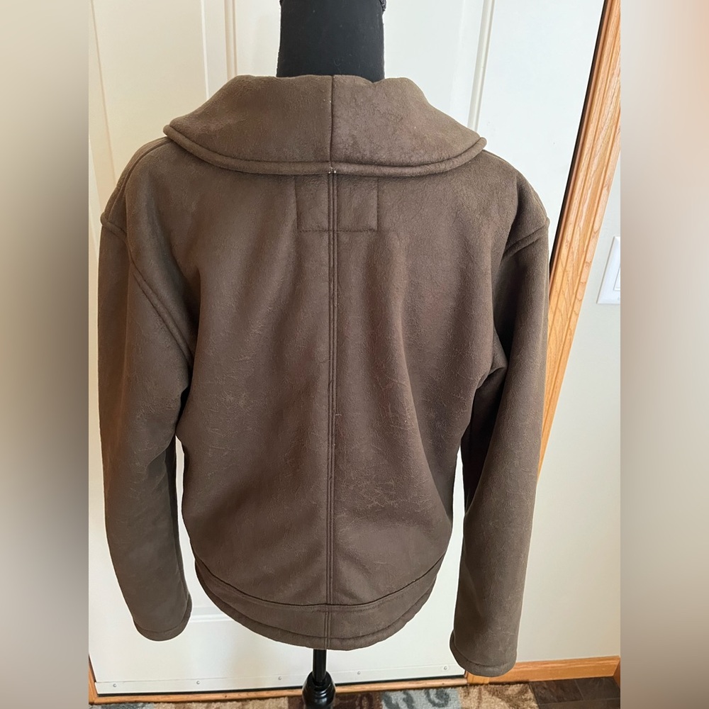 Women’s Straight Down brown faux suede & Sherpa bomber rustic jacket. Size large - Picture 3 of 16
